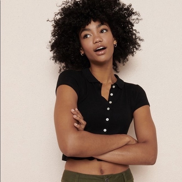 Garage Black Cropped Polo Tee - Picture 1 of 5